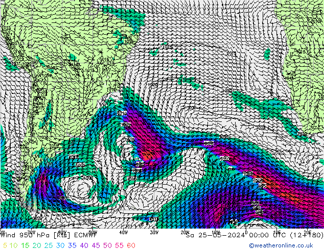 Wind 950 hPa ECMWF za 25.05.2024 00 UTC