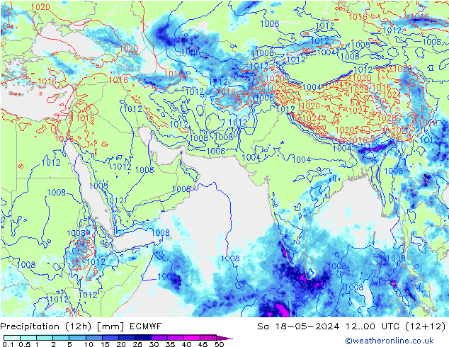 Precipitação (12h) ECMWF Sáb 18.05.2024 00 UTC