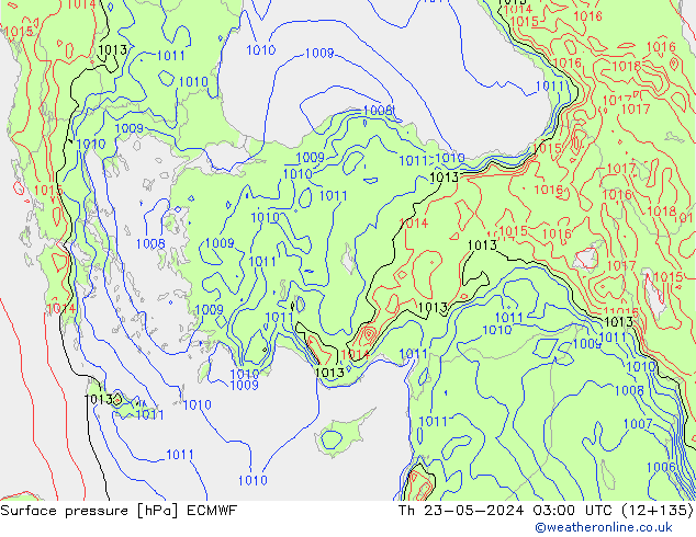 pressão do solo ECMWF Qui 23.05.2024 03 UTC
