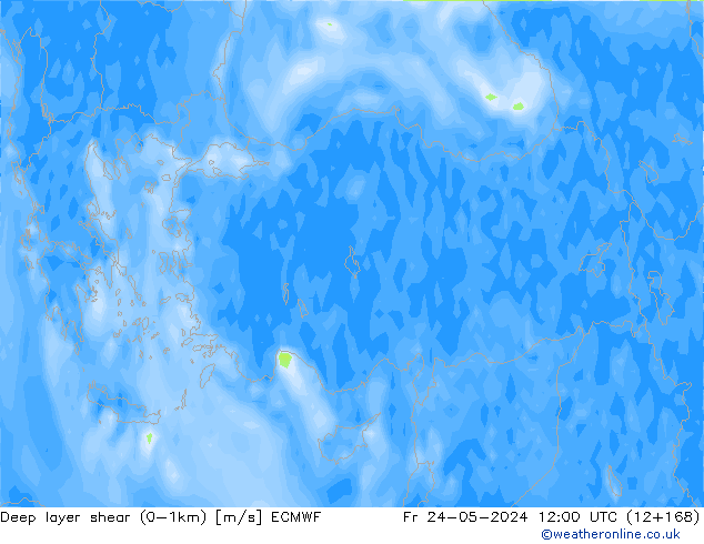 Deep layer shear (0-1km) ECMWF Pá 24.05.2024 12 UTC
