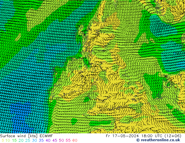 Surface wind ECMWF Pá 17.05.2024 18 UTC