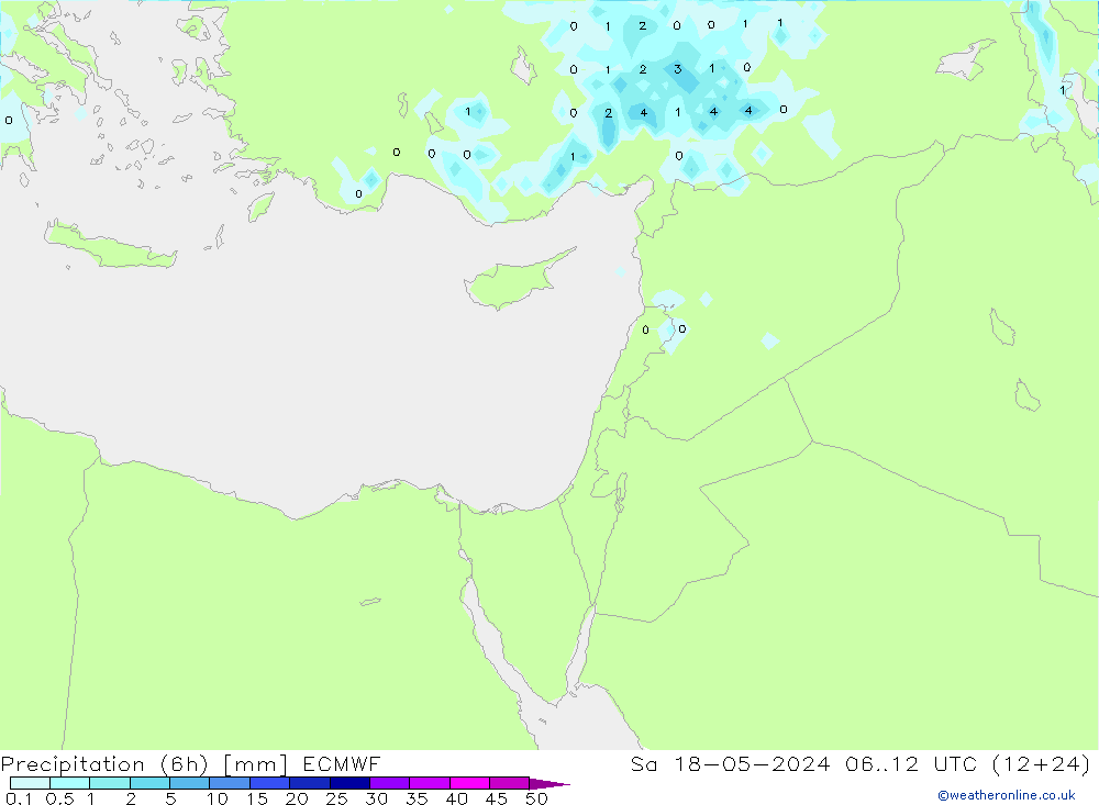 Precipitation (6h) ECMWF Sa 18.05.2024 12 UTC