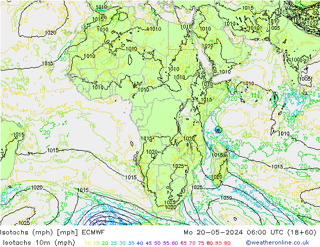 Isotachen (mph) ECMWF ma 20.05.2024 06 UTC