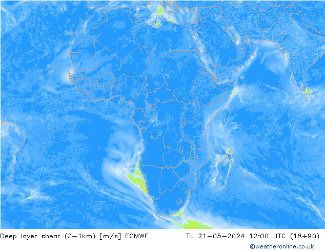 Deep layer shear (0-1km) ECMWF di 21.05.2024 12 UTC