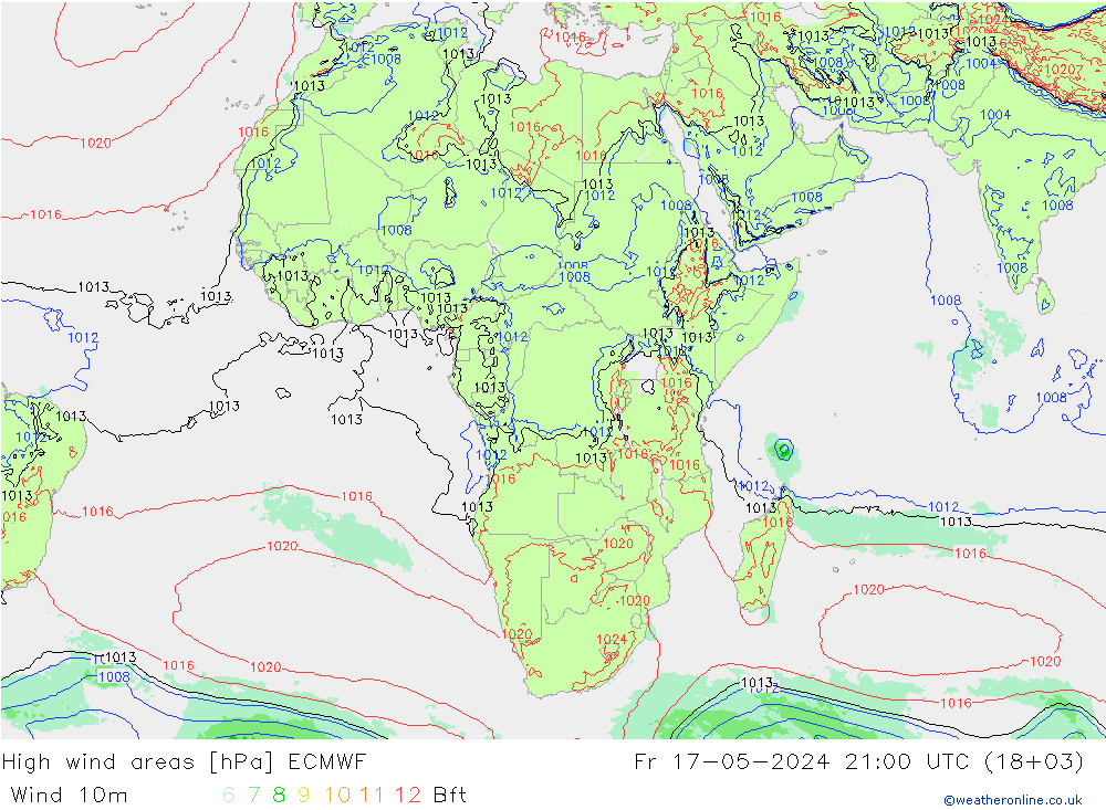High wind areas ECMWF Sex 17.05.2024 21 UTC