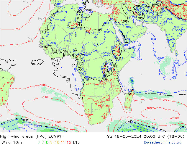 High wind areas ECMWF Sáb 18.05.2024 00 UTC