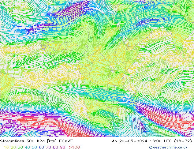 Linha de corrente 300 hPa ECMWF Seg 20.05.2024 18 UTC