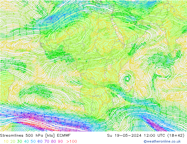 Rüzgar 500 hPa ECMWF Paz 19.05.2024 12 UTC
