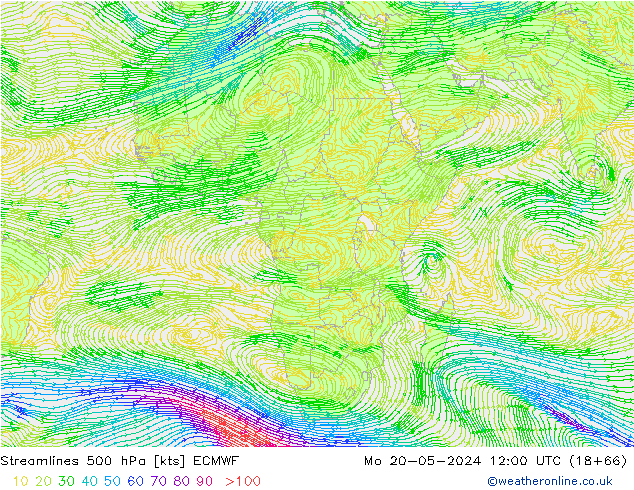 ветер 500 гПа ECMWF пн 20.05.2024 12 UTC