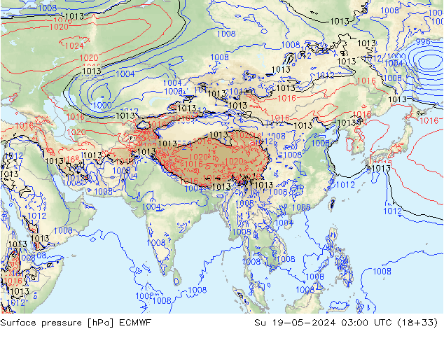 Atmosférický tlak ECMWF Ne 19.05.2024 03 UTC