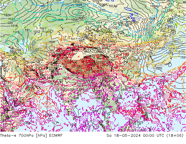 Theta-e 700hPa ECMWF za 18.05.2024 00 UTC