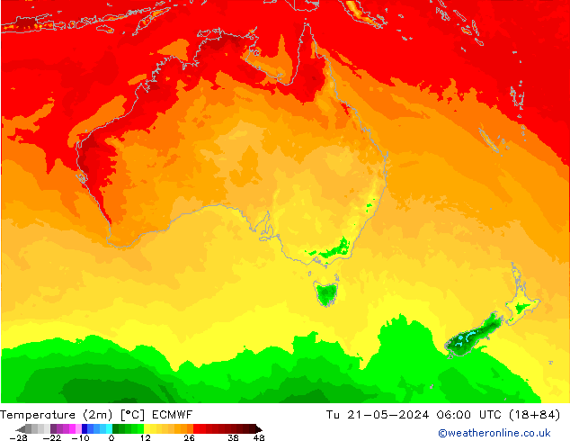 Temperatura (2m) ECMWF Ter 21.05.2024 06 UTC