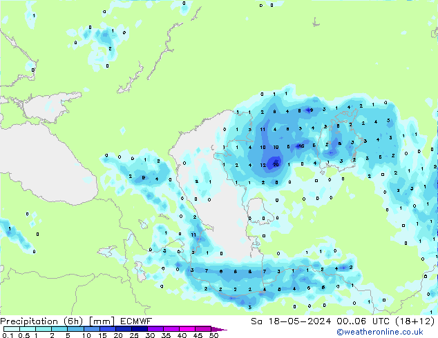 Yağış (6h) ECMWF Cts 18.05.2024 06 UTC