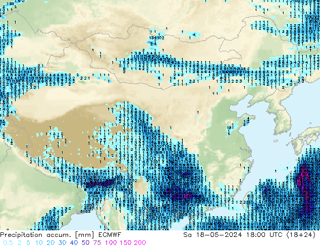 Precipitation accum. ECMWF So 18.05.2024 18 UTC
