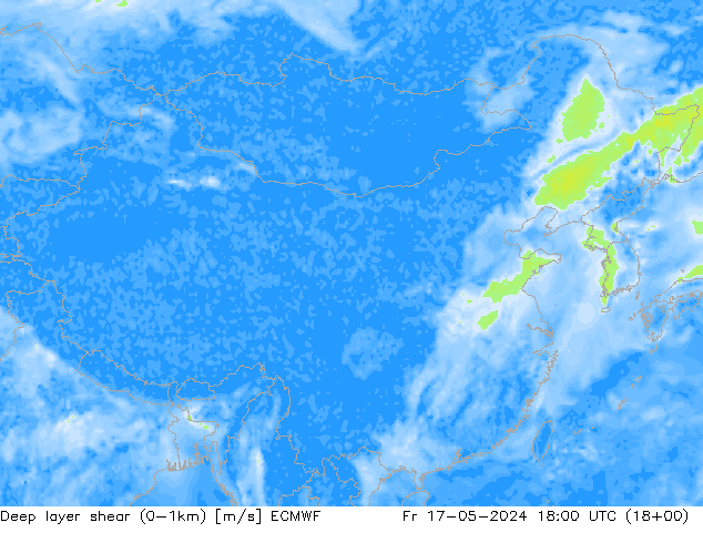 Deep layer shear (0-1km) ECMWF Fr 17.05.2024 18 UTC
