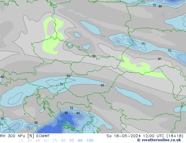 Humedad rel. 300hPa ECMWF sáb 18.05.2024 12 UTC