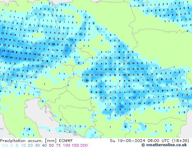 Precipitation accum. ECMWF Ne 19.05.2024 06 UTC