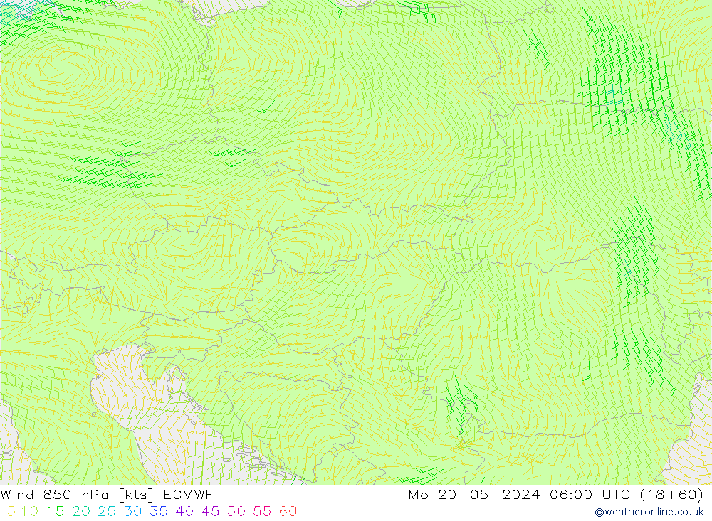 wiatr 850 hPa ECMWF pon. 20.05.2024 06 UTC