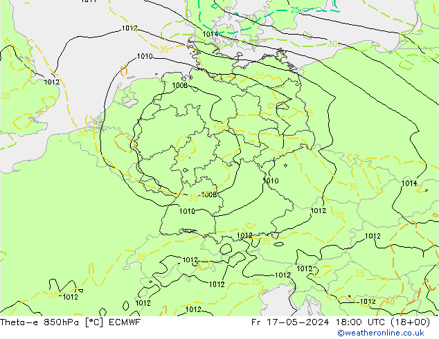 Theta-e 850hPa ECMWF 星期五 17.05.2024 18 UTC