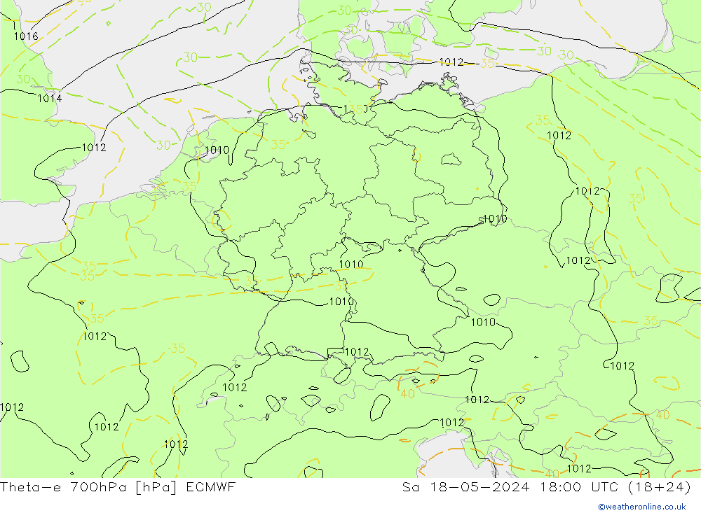Theta-e 700hPa ECMWF Sa 18.05.2024 18 UTC