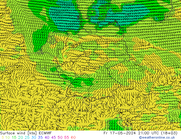 风 10 米 ECMWF 星期五 17.05.2024 21 UTC