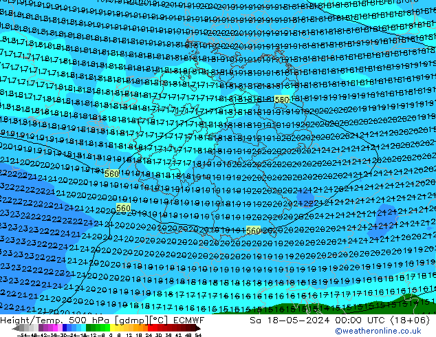 Z500/Rain (+SLP)/Z850 ECMWF 星期六 18.05.2024 00 UTC