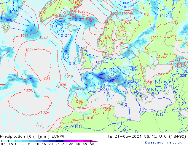 Precipitación (6h) ECMWF mar 21.05.2024 12 UTC