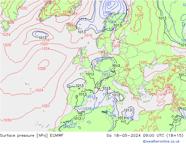 Atmosférický tlak ECMWF So 18.05.2024 09 UTC