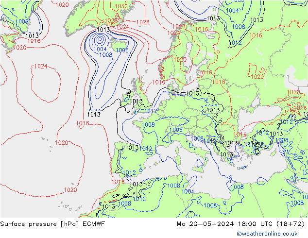 Luchtdruk (Grond) ECMWF ma 20.05.2024 18 UTC