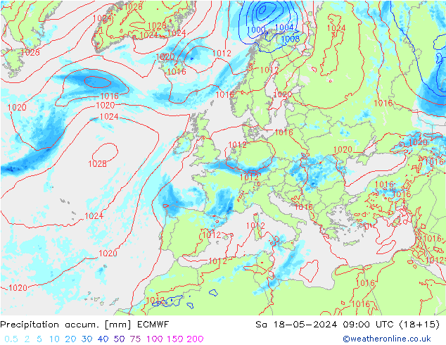 Precipitation accum. ECMWF So 18.05.2024 09 UTC