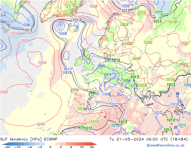 Drucktendenz ECMWF Di 21.05.2024 06 UTC