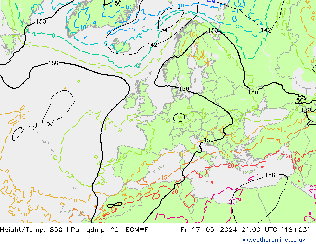 Yükseklik/Sıc. 850 hPa ECMWF Cu 17.05.2024 21 UTC