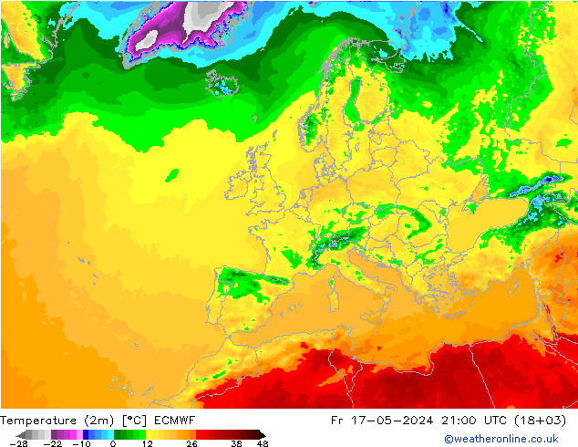 température (2m) ECMWF ven 17.05.2024 21 UTC