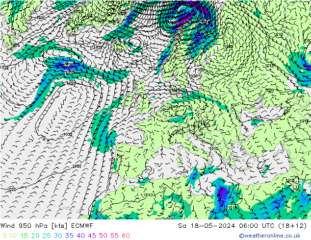 Wind 950 hPa ECMWF Sa 18.05.2024 06 UTC