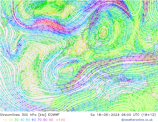 Rüzgar 300 hPa ECMWF Cts 18.05.2024 06 UTC