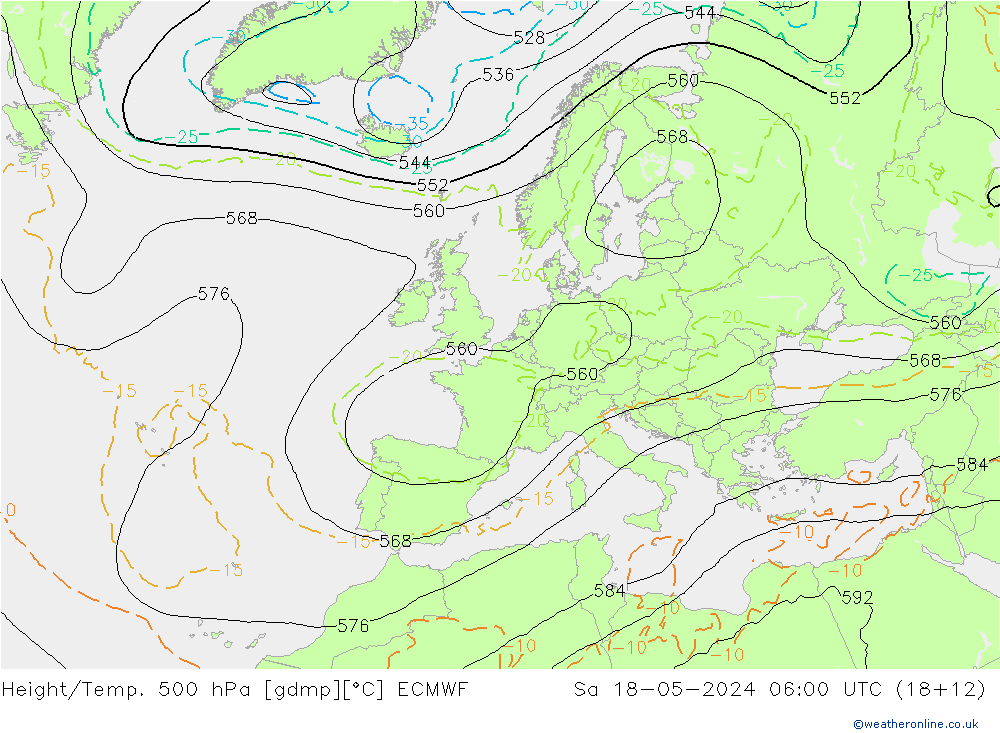 Height/Temp. 500 hPa ECMWF sab 18.05.2024 06 UTC