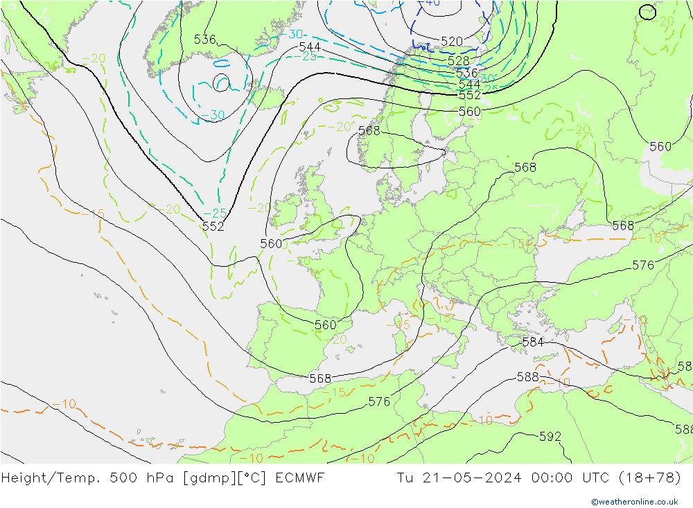 Z500/Rain (+SLP)/Z850 ECMWF Di 21.05.2024 00 UTC
