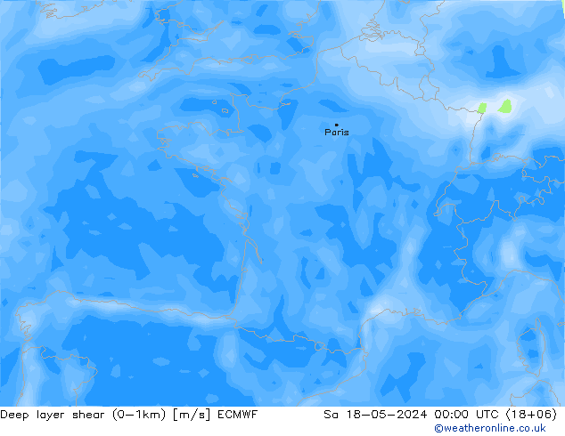 Deep layer shear (0-1km) ECMWF So 18.05.2024 00 UTC