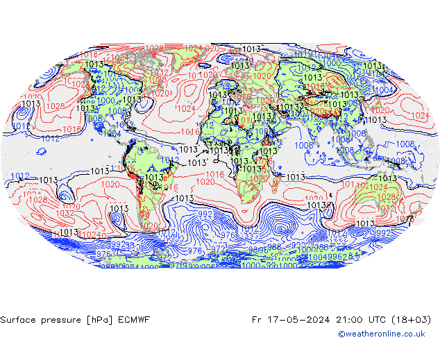 Bodendruck ECMWF Fr 17.05.2024 21 UTC