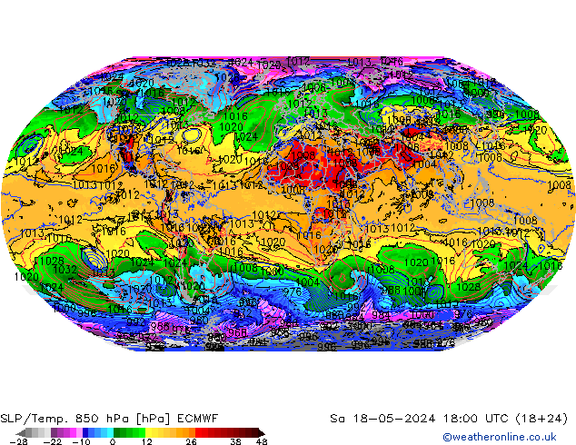 SLP/Temp. 850 hPa ECMWF So 18.05.2024 18 UTC