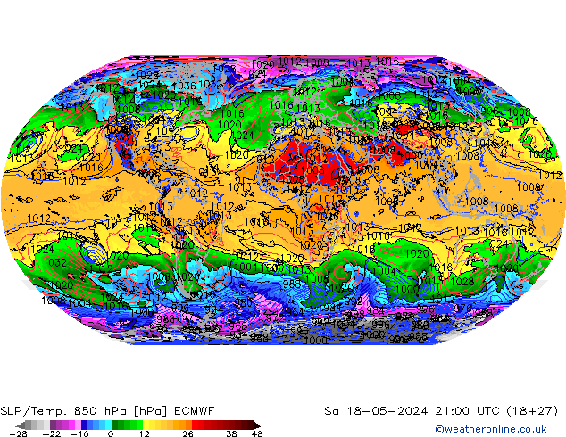850 hPa Yer Bas./Sıc ECMWF Cts 18.05.2024 21 UTC