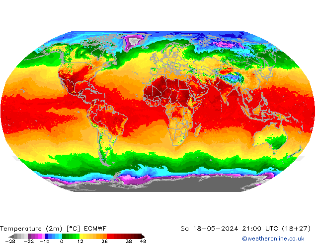 Sıcaklık Haritası (2m) ECMWF Cts 18.05.2024 21 UTC