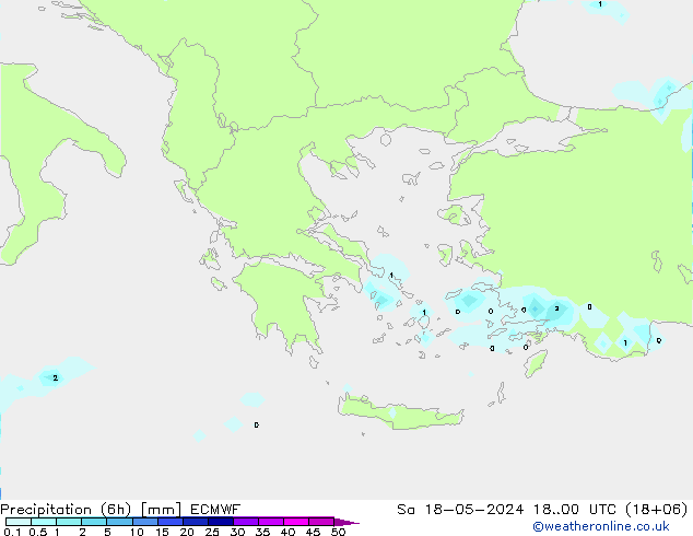 Precipitation (6h) ECMWF Sa 18.05.2024 00 UTC