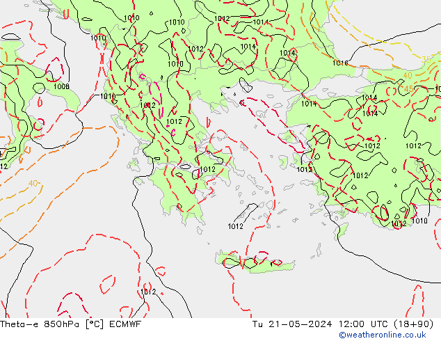 Theta-e 850hPa ECMWF Tu 21.05.2024 12 UTC