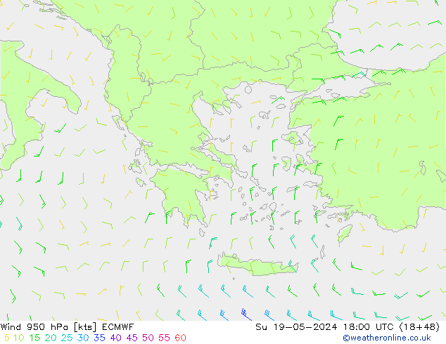 Vent 950 hPa ECMWF dim 19.05.2024 18 UTC