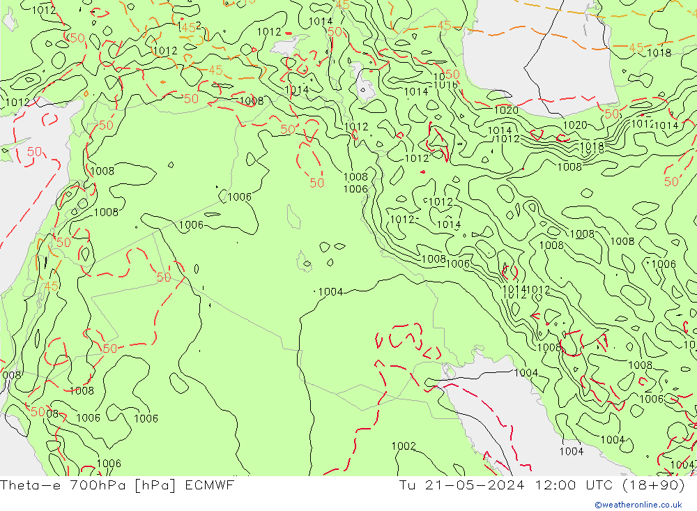 Theta-e 700hPa ECMWF mar 21.05.2024 12 UTC