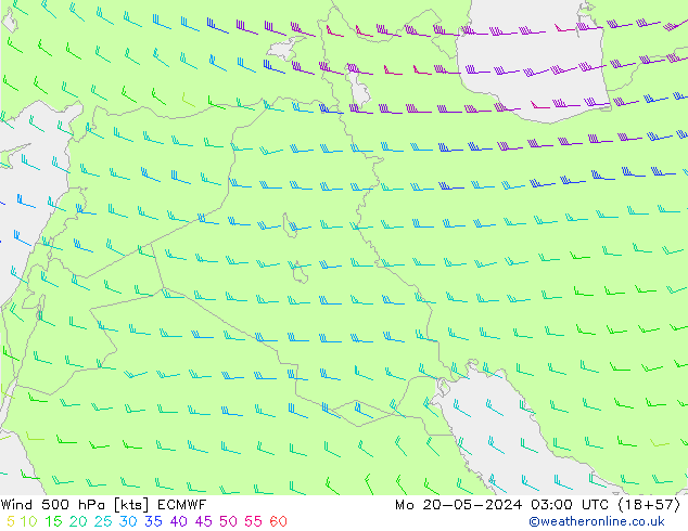 Rüzgar 500 hPa ECMWF Pzt 20.05.2024 03 UTC