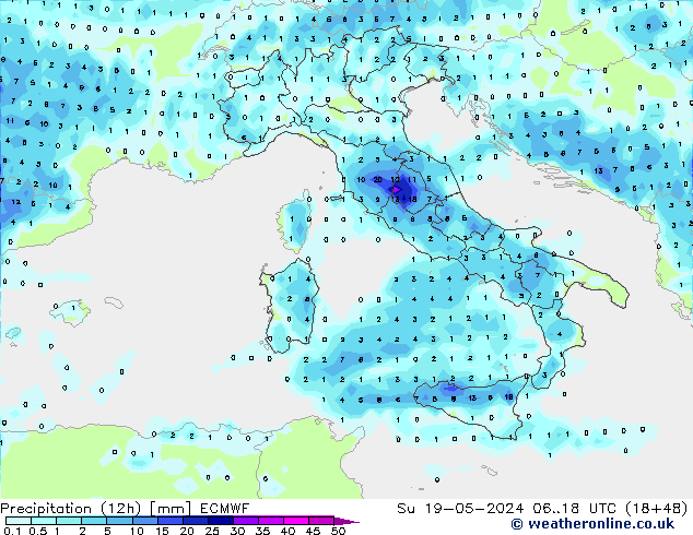 Yağış (12h) ECMWF Paz 19.05.2024 18 UTC