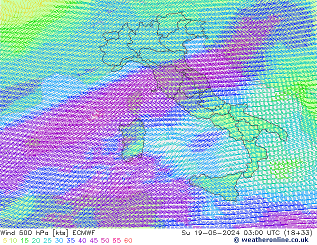 Rüzgar 500 hPa ECMWF Paz 19.05.2024 03 UTC
