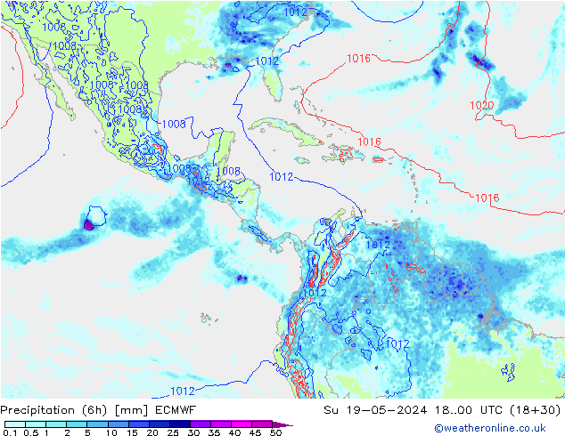 Precipitazione (6h) ECMWF dom 19.05.2024 00 UTC